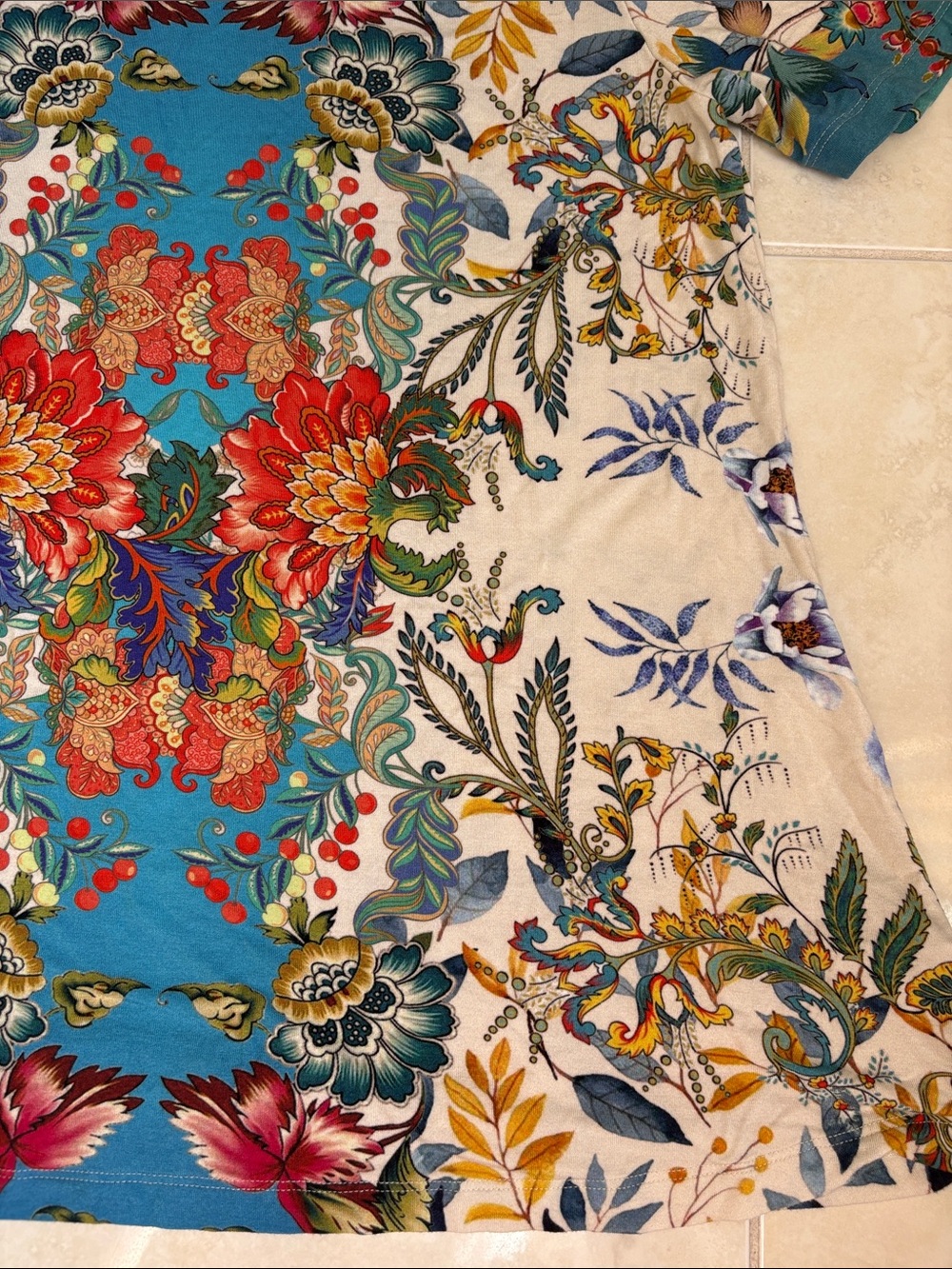 Johnny Was Blue Multi Floral Short Sleeve Tee - Picture 7 of 10